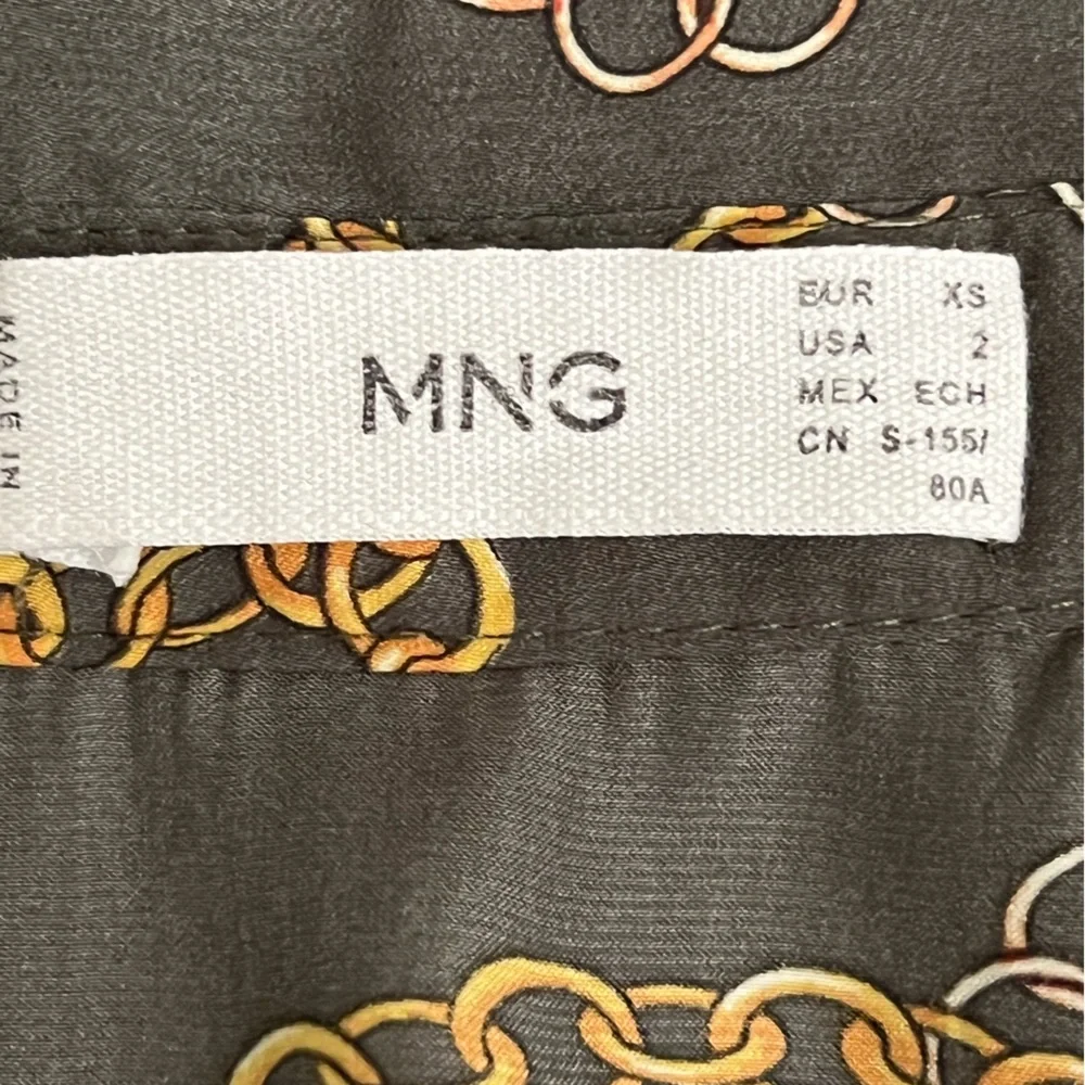 Mango Olive Green Chain-Print Midi Shirt Dress